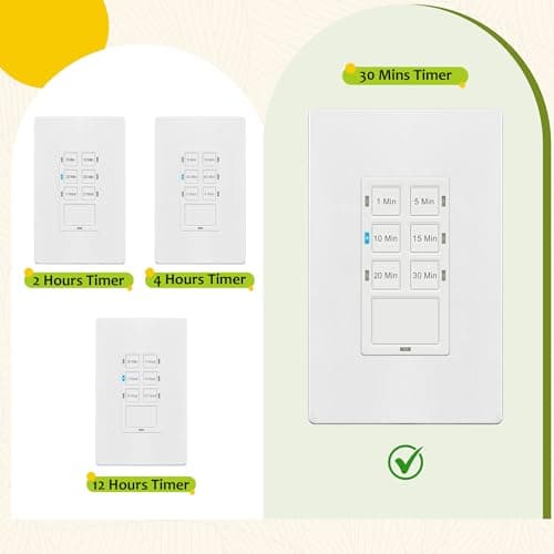 TG 30-Min Countdown Timer Switch for Bathroom Fans and Lights, Neutral Wire Required Wall Switch Timer, 1-5-10-15-20-30 Min, UL Listed, Screwless Wall Plate Included, TS-C30M, White 6