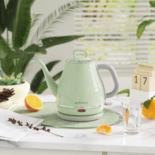Anfilank Electric Gooseneck Kettle, 1L 1500WFast Boil, 100% Stainless Steel BPA Free Pour-Over Coffee & Tea Kettle,Water Boiler with Auto Shut & Boil-Dry Protectio,Green 6