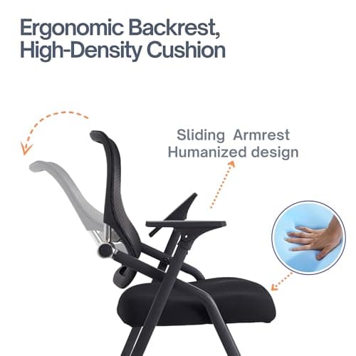 BLANEDUO Updated Conference Room Chairs, Folding Office Desk Chair with Lumbar Support and Sliding Armrest with Casters, Stackable Office Guest Chairs & Reception Chairs, 1 Pack Black 5