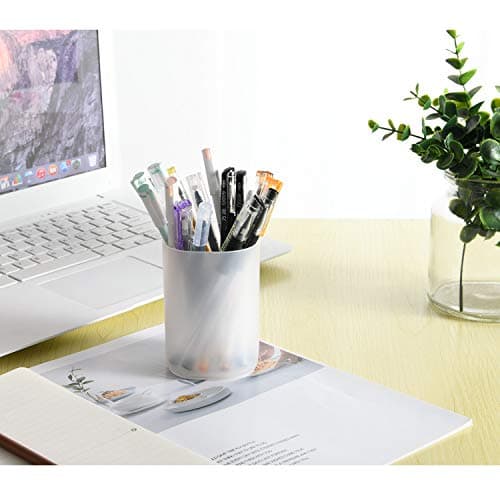 Marbrasse Desk Organizer - 6Pcs Pen Holder Cup Storage,Pen Organizer Stationery Caddy for Office, School, Home Supplies Translucent White 2