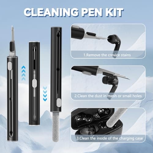 Silicone Case for TAGRY X08 Wireless Earbuds Case, Compatible with TAGRY Bluetooth Headphones True Wireless Earbuds with Keychain with Cleaning Pen - Black 5