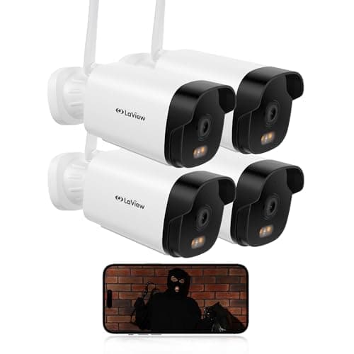 LaView Outdoor Security Cameras 3K 5MP HD,Cameras for Home Security with AI Human Detection,IP65 Waterproof,2-Way Talk,Clear Night Vision,2.4G WiFi,SD Card Slot&US Cloud Storage,Work with Alexa(4pcs)