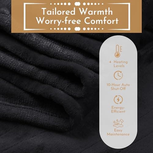 ONDAN Electric Heated Blanket 72"x84" Full Size Flannel Heated Blanket, Cozy & Warm for All Night, 5 Heat Settings & 10 Hours Auto Off, Machine Washable, Black 8