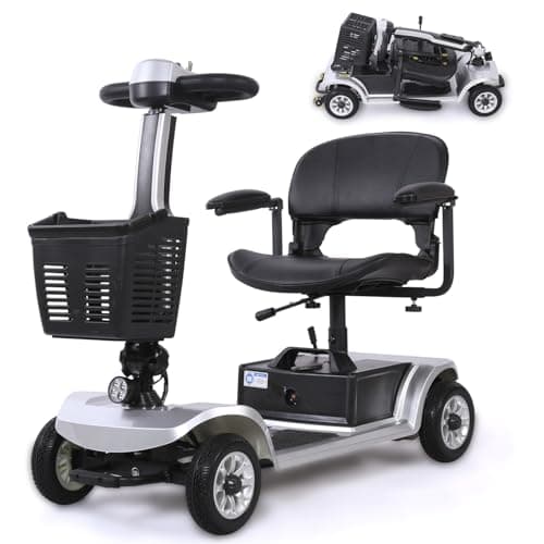 4 Wheel Mobility Scooter, Long Range, 418 lb Capacity, Electric Power Mobile Wheelchair for Seniors Adult with Lights Collapsible and Compact Duty Travel Scooter with Basket (Silver 13 Miles)