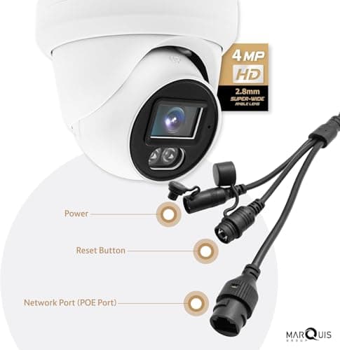 Marquis 4MP PoE IP Turret Dome Camera with Audio, IP Security Camera Outdoor Rated, Waterproof IP66, 108° Wide Angle 2.8mm Lens NDAA Compliant (Color Night) 5