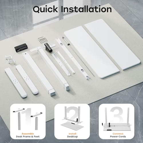 JYLH JOYSEEKER Small Standing Desk, 35" ×20" Electric White Standing Desk, Height Adjustable Compact Sit Stand Workstation with Splice Board, Home Office Desk with 2 Hooks 8