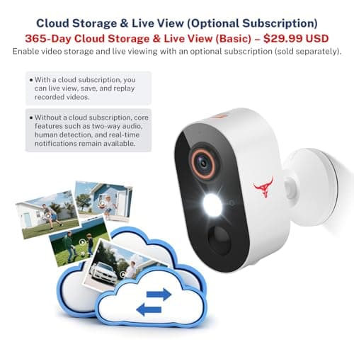 TrendBuzz 1080P Wireless Security Camera with AI Human Detection, Color Night Vision, PIR Motion Detection, Two-Way Talk, Cloud Service, 2.4G Wi-Fi, Battery Powered, Outdoor Surveillance Bullet Cam 7