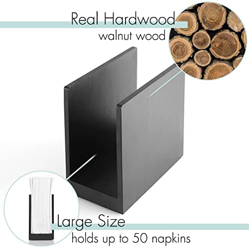 Napkin Holder For Table - Wooden Farmhouse Napkin Holders, Black Simple Upright Vertical Dining Table Cocktail Napkins Dispenser, Kitchen Rustic Natural Walnut Wood For Paper Napkins 5