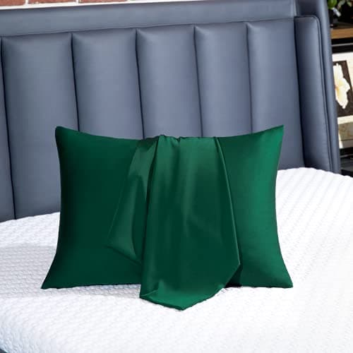 BEIJOEY 100% Mulberry Silk Pillowcase 2 Pack for Hair and Skin,with Hidden Zipper,Both Sides 19 Momme 600 Thread Count Natural Silk Pillow Cover,Soft Breathable Smooth (Dark Green, Standard 20''x26'') 5