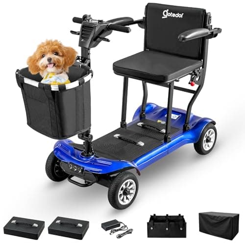 4 Wheel Mobility Scooter, Electric Mobility Scooter for Adults, Driving 22 Miles, Airlines Approved, Foldable Scooter w/249WH*2 Batteries Charger Under Seat Storage Dustproof Cover (Blue)