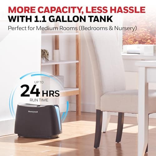 Honeywell Cool Moisture Humidifier For Bedroom, Medium Rooms, 1.1 Gallon, Invisible Moisture Humidifier for Baby, Kids, Quiet, Easy to Clean, UV Technology, Black, HCM350B 7