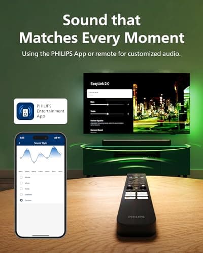 Philips B5109 SoundBar for TV, 2.0 Channel Sound, DTS Virtual:X, Dolby Digital Plus,BT LE Audio, EQ Effects,Night Mode, Easy Setup, EasyLINK, Roku TV Ready, Remote/APP Control, Darkgrey 5
