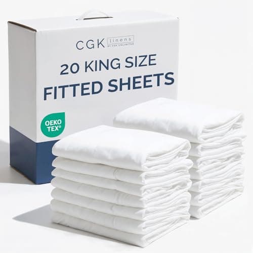 Bulk Case Pack of 20 Fitted Sheets - (20) King Size Fitted Sheets with Deep Pockets - Wholesale Bulk Bedding for Hotels, Spas & Airbnbs - Breathable & Cooling - Soft and Wrinkle Free - (King, White)
