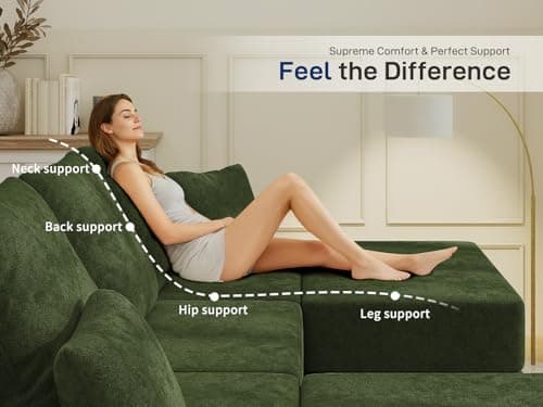 Cloud Modular Sectional Sofa, Comfy Boneless Couch for Living Room, Modern L-Shaped Couch with Reversible Chaise, Customizable Sleeper Sofa with Non Slip, No Assembly & Deep Seat, Green 8