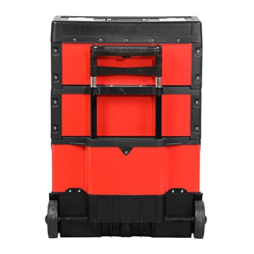 ‎DNA MOTORING 19.5" x 28.5" x 12" ‎3-Tier Stackable Separate Hand Case Tool Boxes Trolley, 3-in-1 Storage Compartments, Red, TOOLS-00222 7