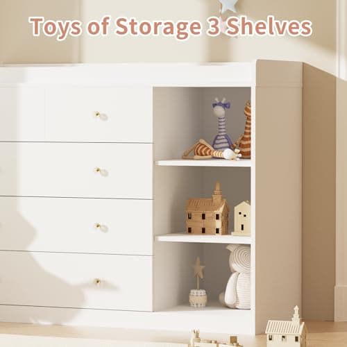 QUNTTINA Baby Changing Table Dresser Diaper Change Table with 5 Drawers Storage Changing Station Dresser for Infant Mobile Nursery Organizer for Newborn,White 6