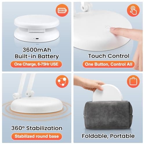 One Fire Cordless Desk Lamp,Dimmable Small Battery Powered Lights,3600mAh Rechargeable Wireless Table Lamp,Mini Lamp&Portable Light for Bed,Book Reading,Home for Small Spaces,Nail Light,Craft,Office 6