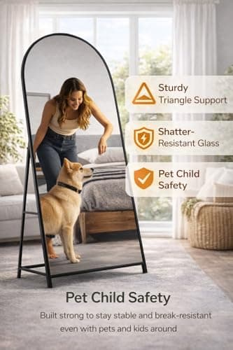58"x19"Floor Mirror Full Length,Arched Full Length Mirror with Stand,Full Body Mirror,Hanging or Large Leaning for Bedroom Living Room Black 7