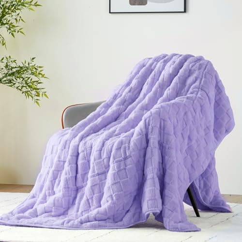 Uttermara Weighted Blankets for Adults Queen Size, 20lbs 60x80 inches Blanket with Soft Warm Plush Jacquard Sherpa, Washable Thick Heavy Throw for Sleep, Anxiety and Calming, Light Purple
