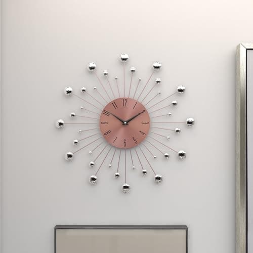 Deco 79 Metal Starburst Wall Clock with Crystal Accents, 15" x 1" x 15", Copper 9