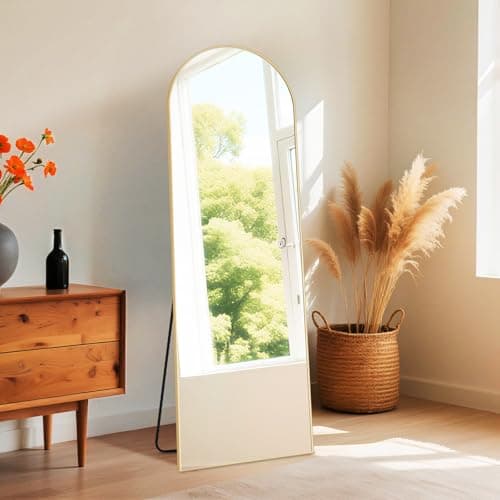 Sweetcrispy 64.3"x21" Arched Full Length Mirror, Standing or Leaning Full Body Mirror with Aluminum Alloy Thin Frame, Suitable for Bedroom or Cloakroom,Gold 7