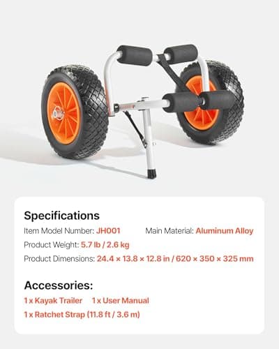 VEVOR Kayak Cart, 200 lbs Load Capacity, Foldable Kayak Trolley with 10-inch Solid Rubber Tires & 1 Ratchet Strap, Paddle Board Trolley for Carrying Kayaks, Canoes, Paddleboards, Float Mats, Jon Boats 7