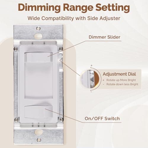 MOES Dimmer Light Switch, 3 Way & Single Pole Dimmable for LED, CFL, Incandescent, Halogen, 600Watt Max, ON/Off with Dimming Slide for Bedroom Hallway, No Neutral Wire Required 6