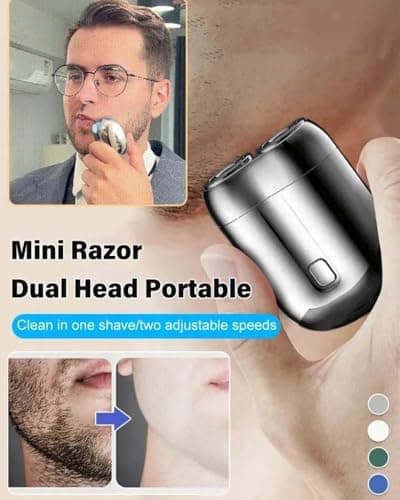 New Model Mini Dual-Head Electric Shaver, Mini Razor Dual Head Portable,Double Head Razor, Pocket Size Washable Electric Razor (Silver) 9