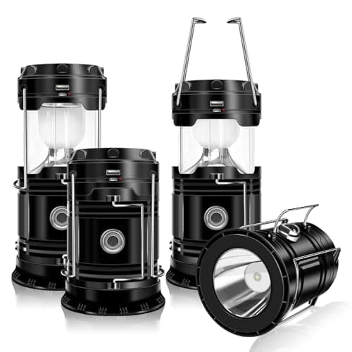 DIBMS 4-Pack Solar Camping Lantern, Collapsible LED Solar USB Rechargeable Lantern Flashlight Emergency Hanging Lights for Camping Hurricanes Power Outages Indoor Outdoor
