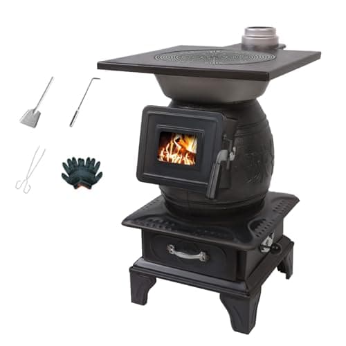 Indoor Wood-Burning Heating Stove, Small Cast Iron Stove for Cabin Heating, Portable Wood Furnace with Cooking Function 1-pack 22.4 * 14.5 * 14.5in/57 * 37 * 37cm