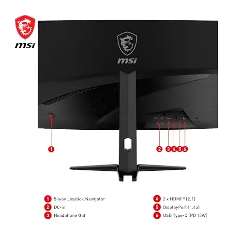 msi MAG321CUP 32-inch 3840 x 2160 (UHD), VA, 4K Gaming Monitor 160Hz, Adaptive Sync, 1ms, HDMI, Display-Port, VESA Mountable, Tilt, Black 6