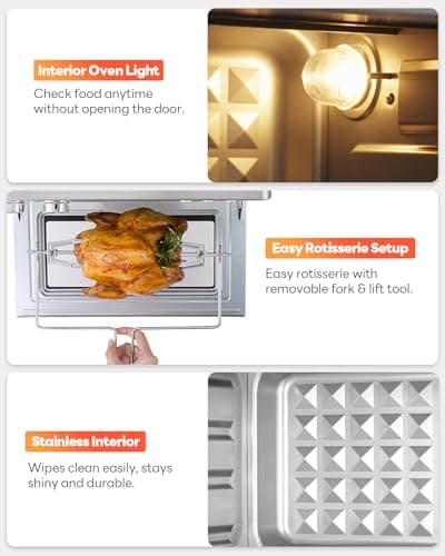 28QT Air Fryer Toaster Oven Combo, Large 12-in-1 Convection Countertop Oven with Next-Gen HeatWave Convection, 3-Layer Cooking, Rotisserie for Chicken, Fits 11" Pizza, Full Accessories, Purplish Black 8