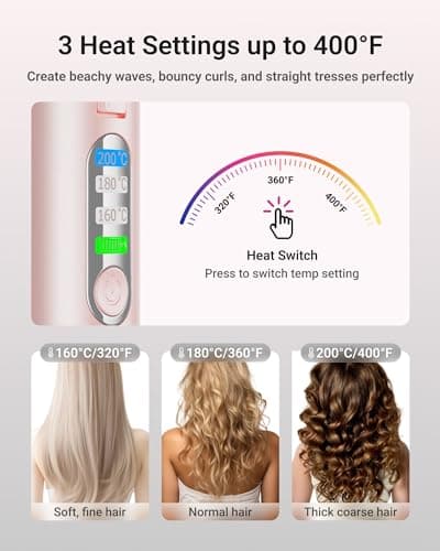 XCOOL Cordless Hair Straightener and Curler 2 in 1, Mini Curling Iron Straightener Combo with 5000mAh Battery, Portable Ceramic Flat Iron for Travel, USB-C Rechargeable, 15s Fast Heating, Pink 4
