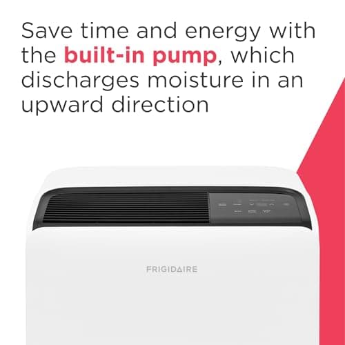 Frigidaire 60-Pint Portable Dehumidifier with Built-In Pump for Large Rooms & Basements, Custom Humidity Control, Auto Shut Off, White 8