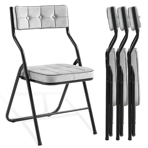 HOMEFUN Padded Folding Chairs 4 Pack - Foldable Dining Chair with Cushion, Portable and Assembled Extra Seat for Guests Kitchen Office Wedding Party Gray