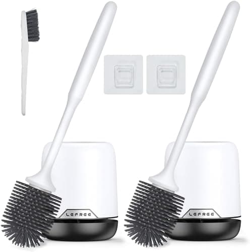 Lefree 2 Pack Silicone Toilet Brush,Rubber Toilet Bowl Brush and Holder Set with Ventilated Holder, Toilet Cleaner Brush for Bathroom,Floor Standing & Wall Mounted Toilet Scrubber Without Drilling