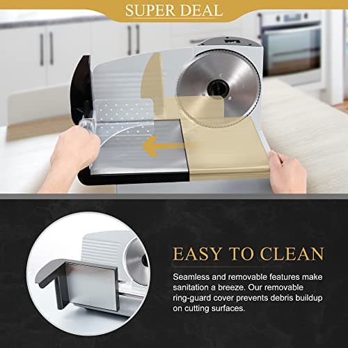 SUPER DEAL Premium Electric Food Meat Slicer - 7.5inch Stainless Steel Blade Home Kitchen Deli Meat Food Vegetable Cheese Cutter - Thickness Adjustable - Spacious Sliding Carriage - Easy to Clean 6
