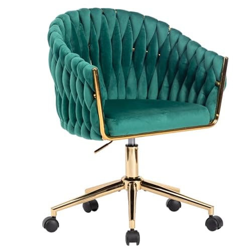 Comermax Velvet Office Chair with Back, Vanity Chairs with Wheels, 360° Swivel Velvet Home Office Desk Chair, Accent Chair Makeup Vanity Chair for Bedroom, Living Room(Green)