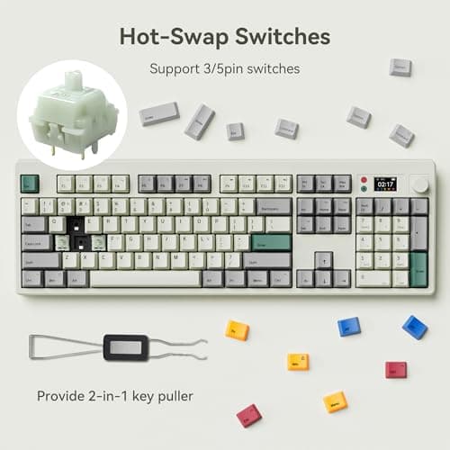 BOYI K104Pro Retro Mechanical Keyboard with Screen&Knob,Gasket Structure BT5.0/2.4G/Type-C Wired 100% Full Size RGB HotSwap Linear Lubed Switches NKRO Keyboard for Working&Gaming 5