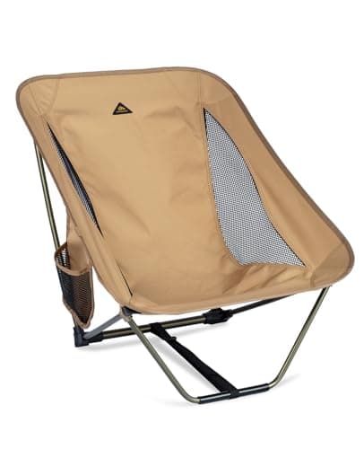 iClimb Low Ultralight Compact Camping Folding Chair with Side Pocket and Carry Bag (Khaki)