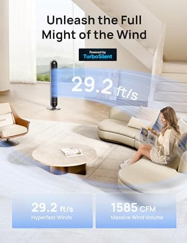 Dreo Tower Fan and Heater Combo, 29.2ft/s Standing Fans for Bedroom, 17 Levels, 6 Modes, 120° Oscillation, 42 Inch, 12H Timer, 25dB Quiet, with Remote, for Office, Large Room, Silver 5
