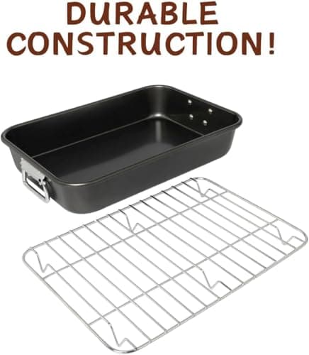 Roasting Pan with Rack - 15 Inch Carbon Steel Roaster Pan for Oven - Large Roaster Pot with Handle for Turkey Chicken Meat & Vegetables 5