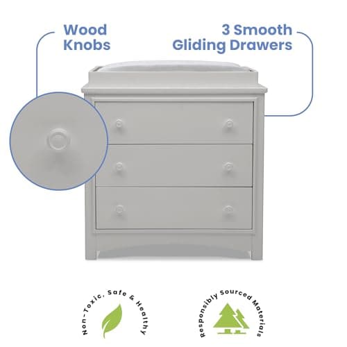 Delta Children Perry 3 Drawer Dresser with Changing Top and Interlocking Drawers, Moonstruck Grey 6