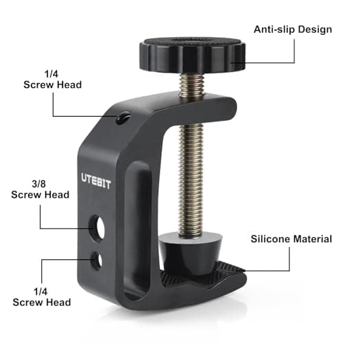 UTEBIT Universal C-Clamp for Desktop Mount Holder, 3.7"-5.7" C-Clamp Aluminum Support Clamp with 1/4" and 3/8" Thread for Desktop Mount Tables Desk, Black (2 Pack) 5