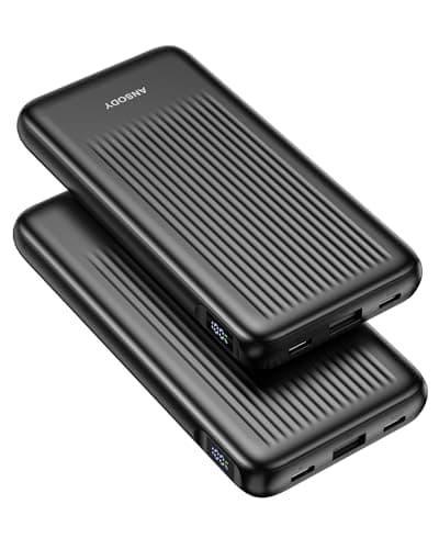 Ansody 2-Pack Portable Charger, 10000mAh 22.5W Compact USB C Power Bank Fast Charging with 2 Outputs & 2 Inputs, LED Display Battery Pack Compatible with iPhone Samsung iPad Tablets, Black & Black