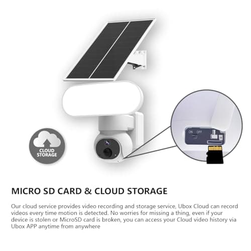 Sdstone Solar-Powered Floodlight Security Camera with Battery(64GB SD Storage) 1500LM Spotlight 2K 360° PTZ Wireless Outdoor, Color Night Vision, PIR Sensor, IP65, 2.4GHz WiFi - No Monthly Fees 5