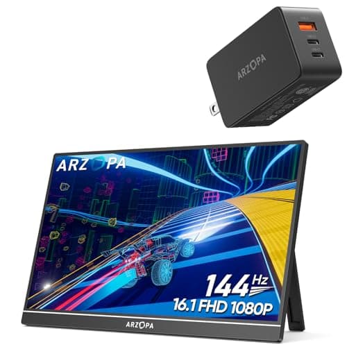 ARZOPA 16.1“ 144HZ Portable Monitor with Built-in Stand and 65W 3 Ports USB Fast Charger Bundle