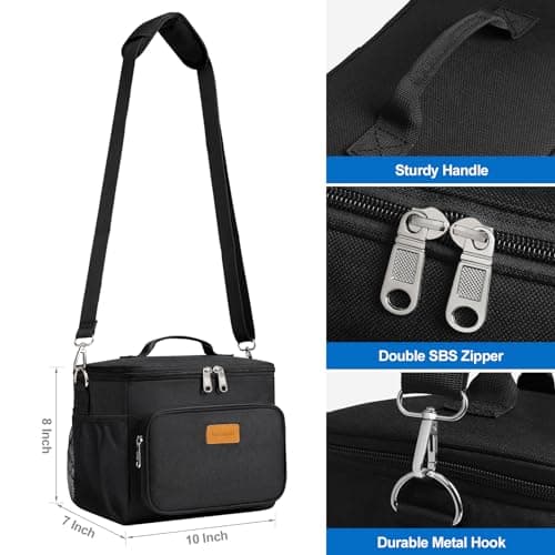 Macadamla Weinas Lunch bag for Women/Men,Insulated Lunch Cooler Bag for Adult,Collapsible Leakproof Lunch Bag with Adjustable Shoulder Strap for Work Office Picnic Beach Black S New 5