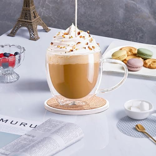 Generic 4-Pack 5 Ounces Double Wall Clear Glass Coffee mugs,5 oz Espresso Cups With Handle,Insulated Mugs,Cappuccino Cups,Tea Cups,Latte Cups,Beverage Glasses Heat Resistant 7