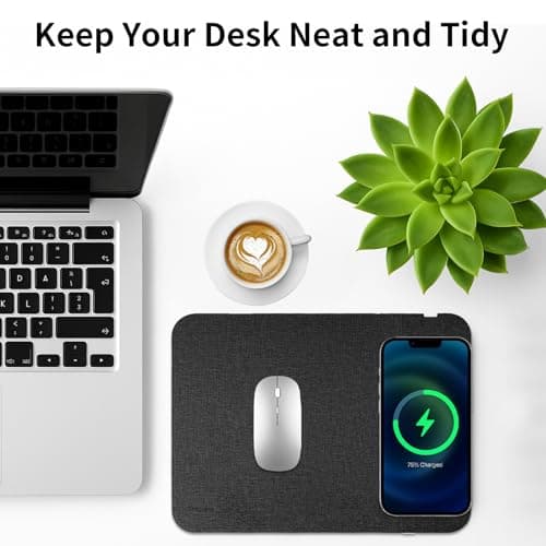Fast Wireless Charging Mouse Pad 15W, Office Desk Pad with Ultra-Smooth Surface Non-Slip Rubber Base, Waterproof Mousepad for Computers/Office/Work/Home/Pad for iPhone Samsung (Black) 7